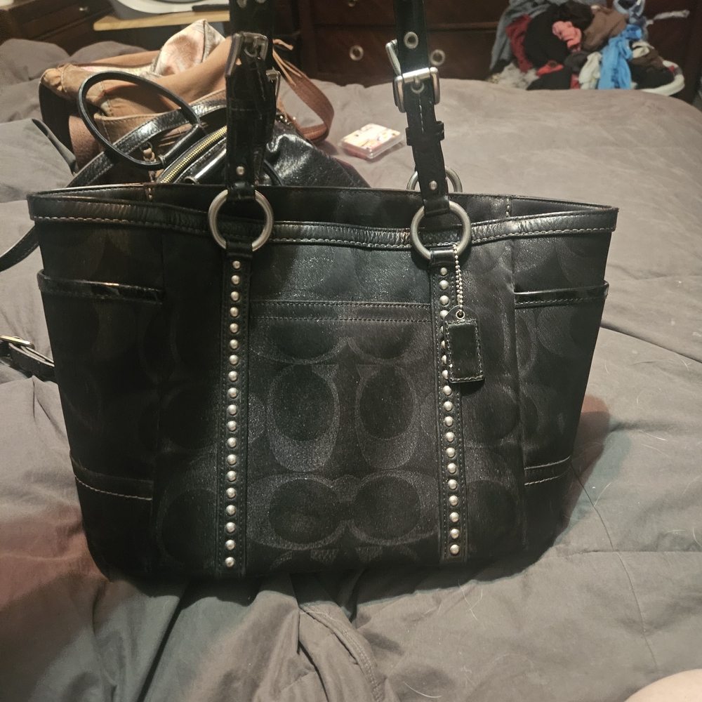 Coach Black Shoulder Bag with Silver Accents